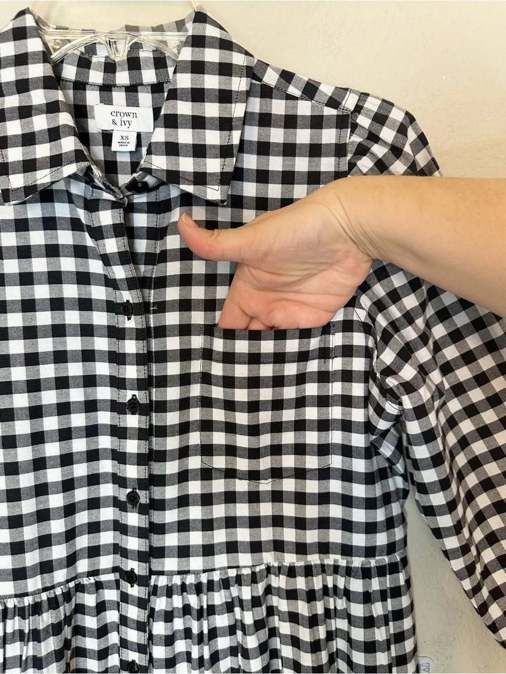 Crown and Ivy Black and White Gingham Shirt Dress with Pockets- size XS - Picture 7 of 12